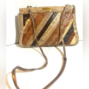 Supreme Striped Mixed snake skin Leather Crossbody Bag in Brown, Tan & Cream